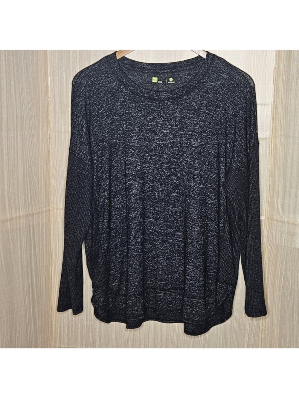 Xersion Womens Black Heathered Soft Stretchy Oversized Knit Top XXL